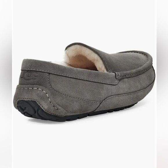 UGG Grey Suede Loafers Leather Cozy Slippers Inside Outside Unisex Sz 4 Eu 36 - Picture 2 of 9